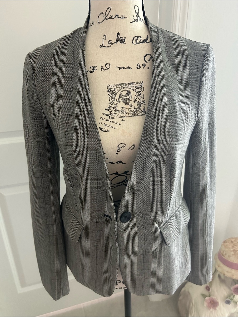 Premise Gray Plaid Single-Button Blazer